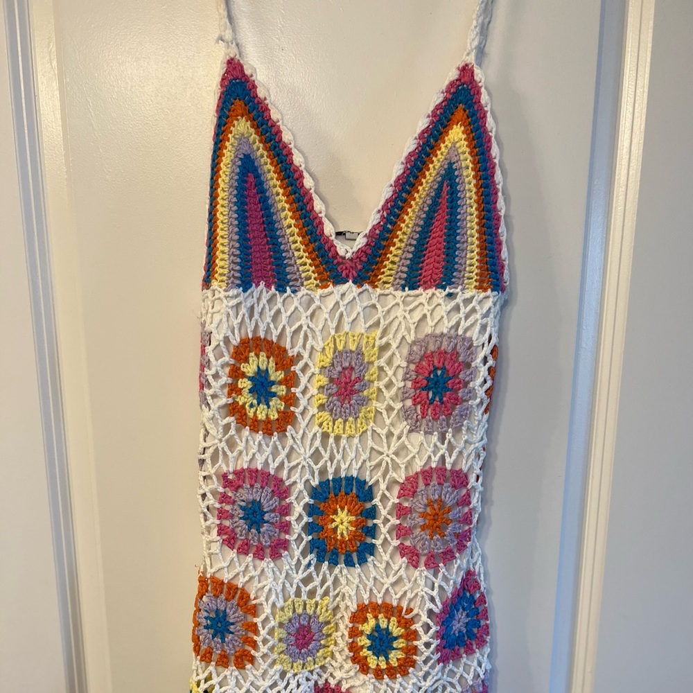Multi Colored Crochet Mini Dress